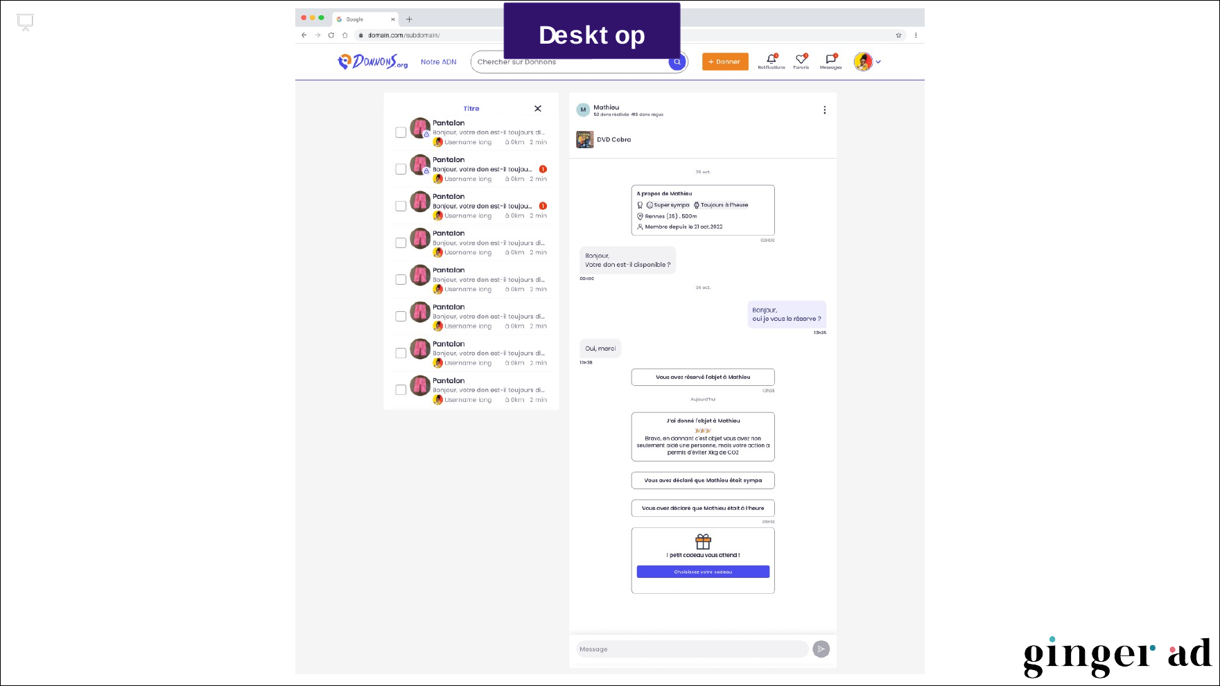 Dashboard utilisateur
